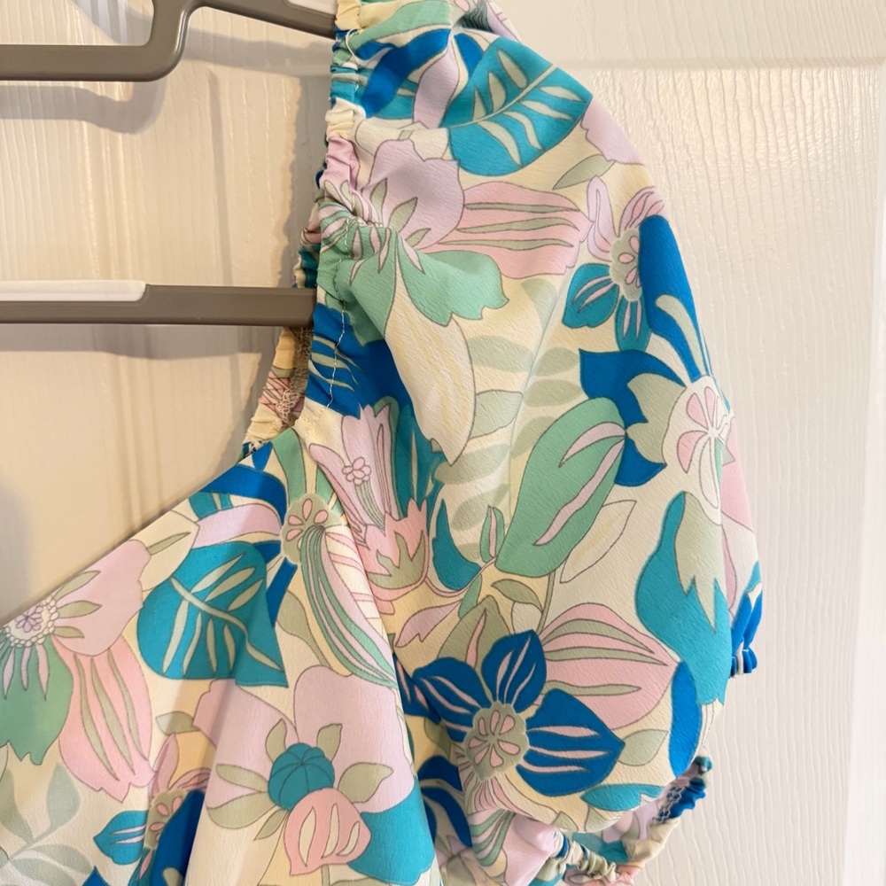 Honey & Sparkle Floral Smocked Babydoll Top Size L Puff Sleeve - Picture 4 of 5